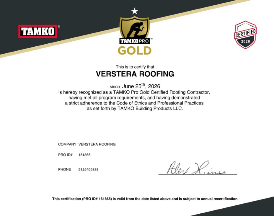TAMKO PRO GOLD Roofing Certification